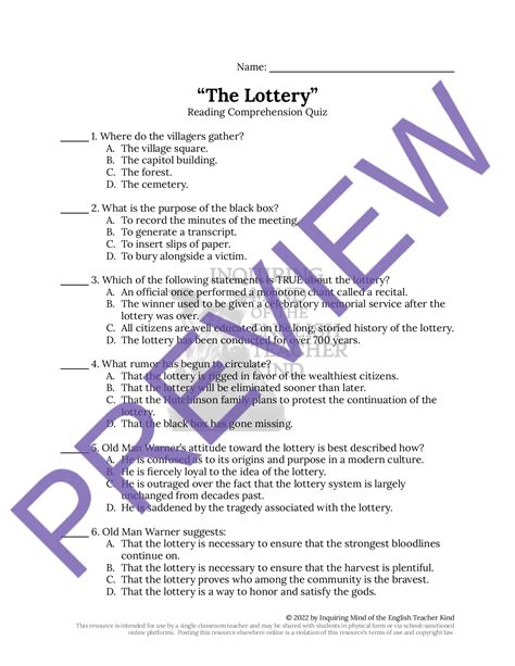 the lottery by shirley jackson questions and answers